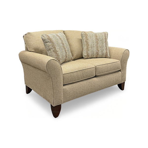 Betty Loveseat from Hickorycraft (Craftmaster) in Brown Polyester with Accent Pillows, Hardwood Frame, Made in USA