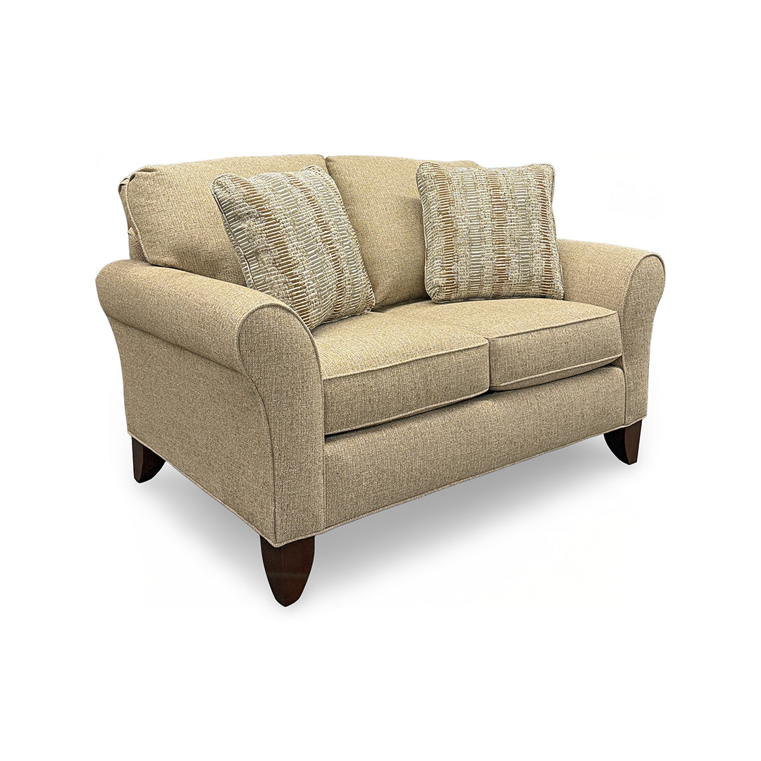 Betty Loveseat from Hickorycraft (Craftmaster) in Brown Polyester with Accent Pillows, Hardwood Frame, Made in USA