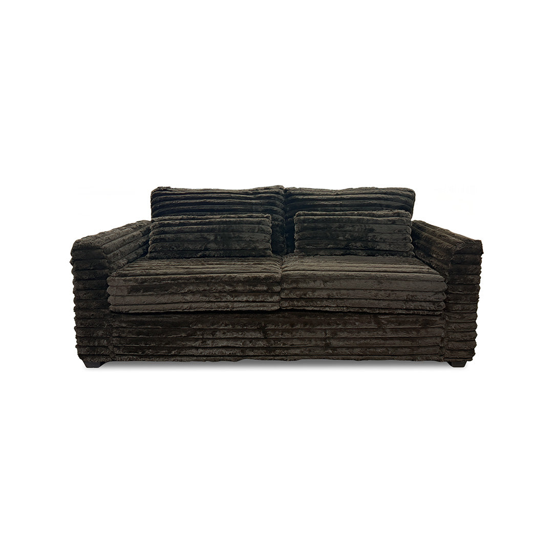Clifton Sofa and Chair with Ottoman from Washington Brothers Furniture in Chenille with Reversible Cushions, Made in USA - Detail view