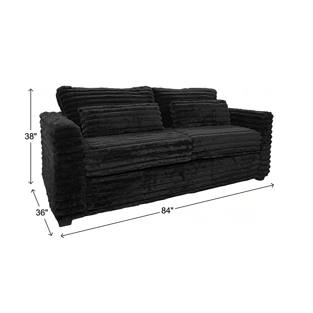Clifton Sofa and Chair with Ottoman from Washington Brothers Furniture in Chenille with Reversible Cushions, Made in USA - Black finish