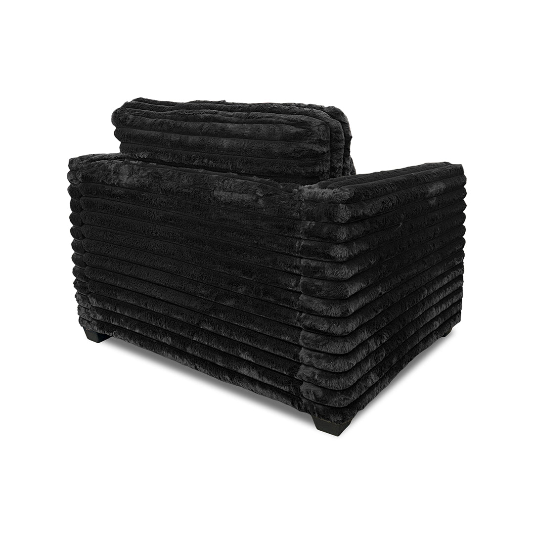 Clifton Sofa and Chair with Ottoman from Washington Brothers Furniture in Chenille with Reversible Cushions, Made in USA - Black finish
