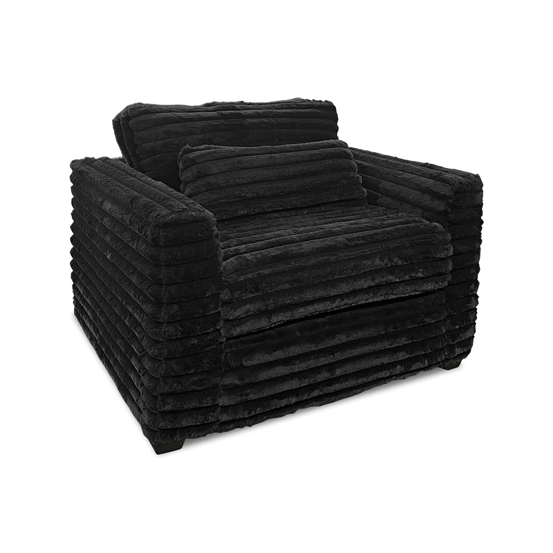 Clifton Sofa and Chair with Ottoman from Washington Brothers Furniture in Chenille with Reversible Cushions, Made in USA - Black finish
