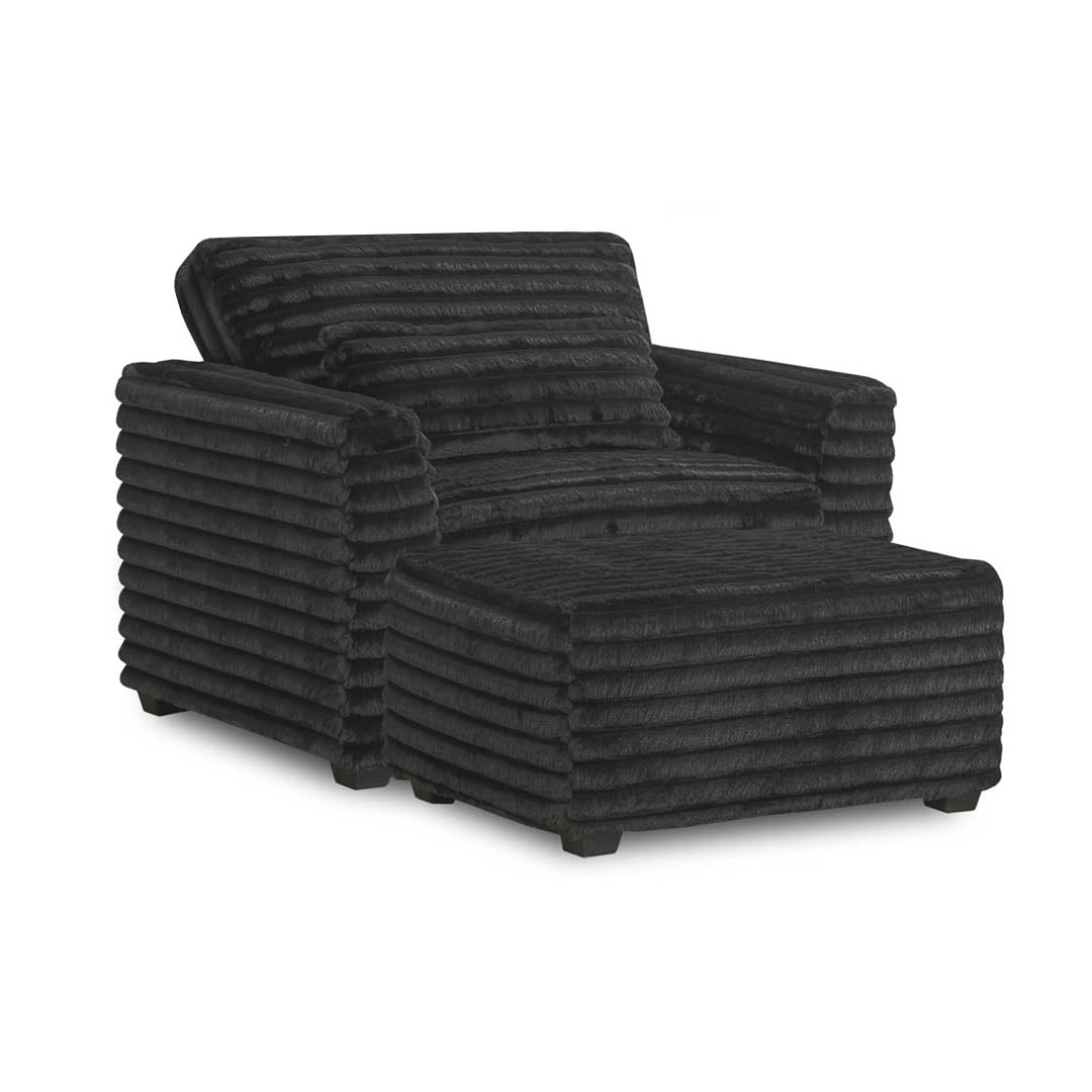 Clifton Chair and a Half with Ottoman from Washington Brothers Furniture in Chenille, Made in USA - Black finish