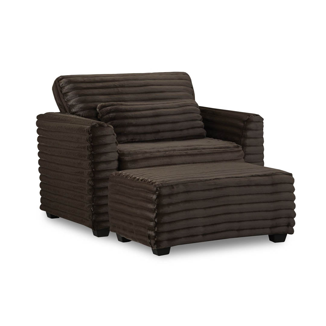 Clifton Chair and a Half with Ottoman from Washington Brothers Furniture in Chenille with Reversible Cushions, Made in USA - Brown finish