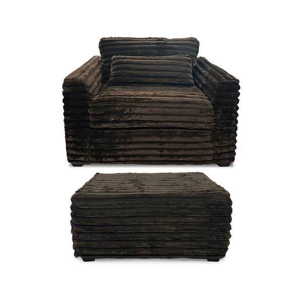 Clifton Chair and a Half with Ottoman from Washington Brothers Furniture in Chenille with Reversible Cushions, Made in USA - Brown finish