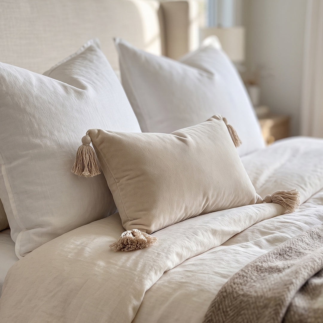 Cotton Velvet Lumbar Pillow - Beige
