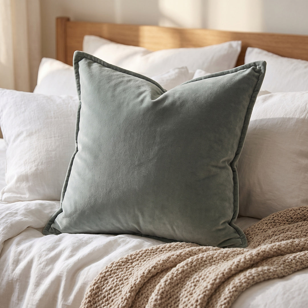 Cotton Velvet Pillow - Sage