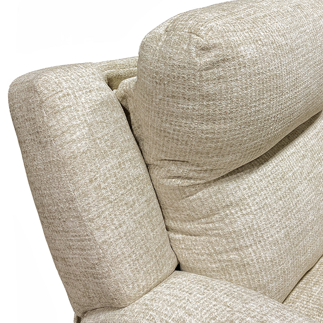 Drake Zero-G Reclining Loveseat with Heat & Massage from Southern Motion in Beige Polyester, Made in USA - Reclined position