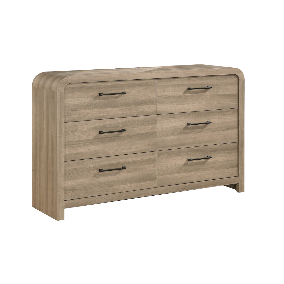 modern beige dresser with six drawers