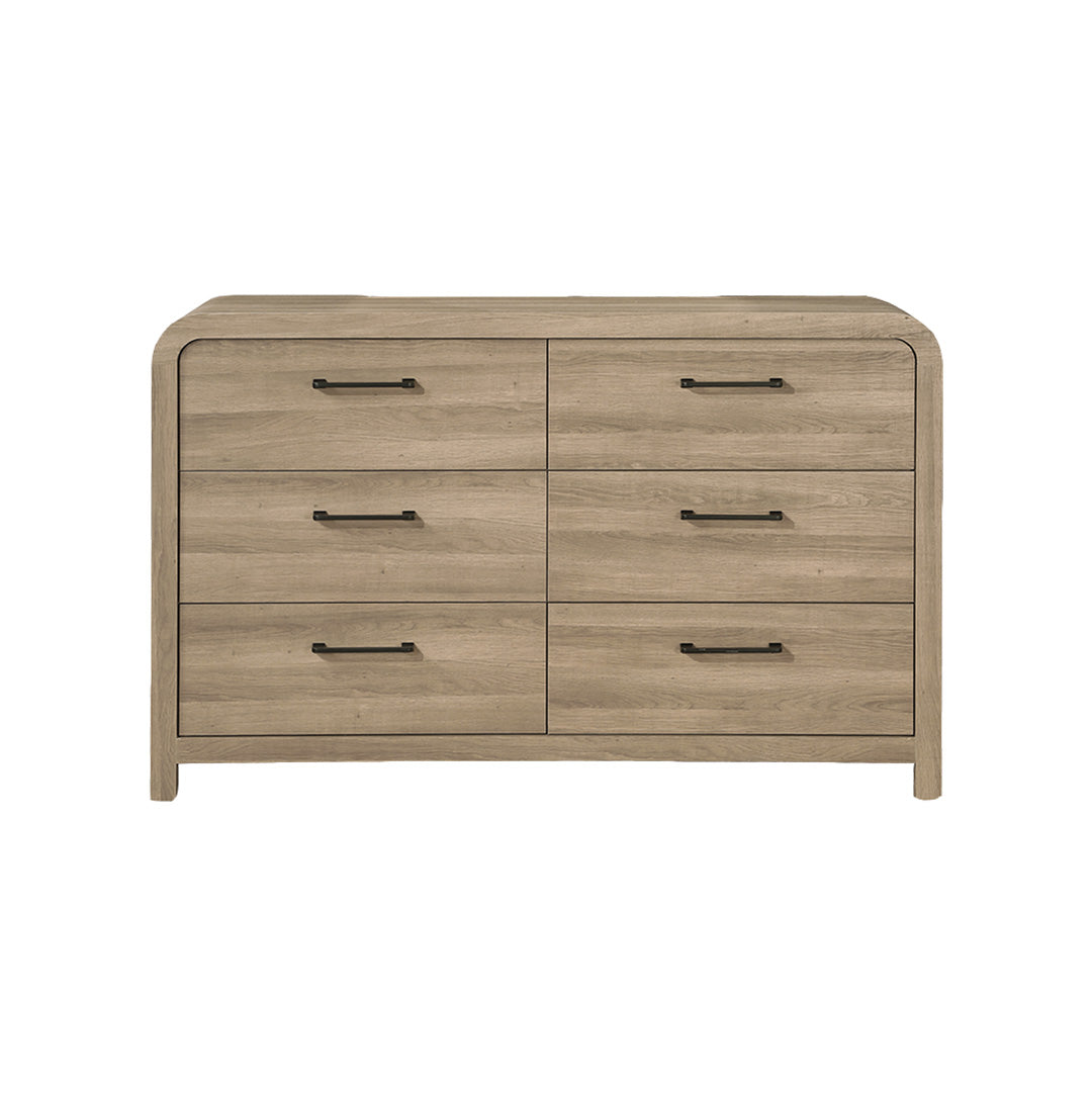 modern beige dresser with six drawers