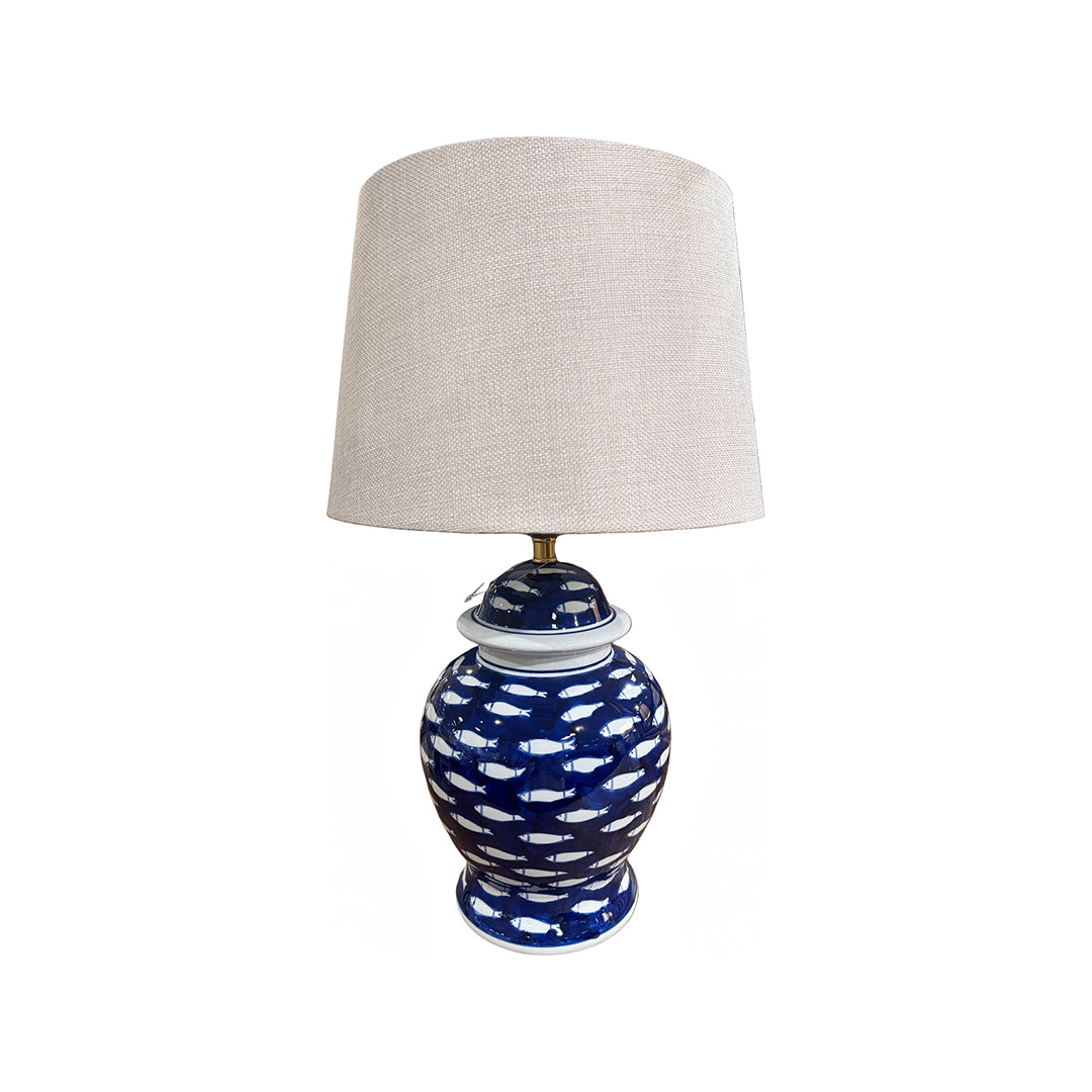 Dark Blue Fish Pattern Table Lamp from P D Home &amp; Garden in Ceramic