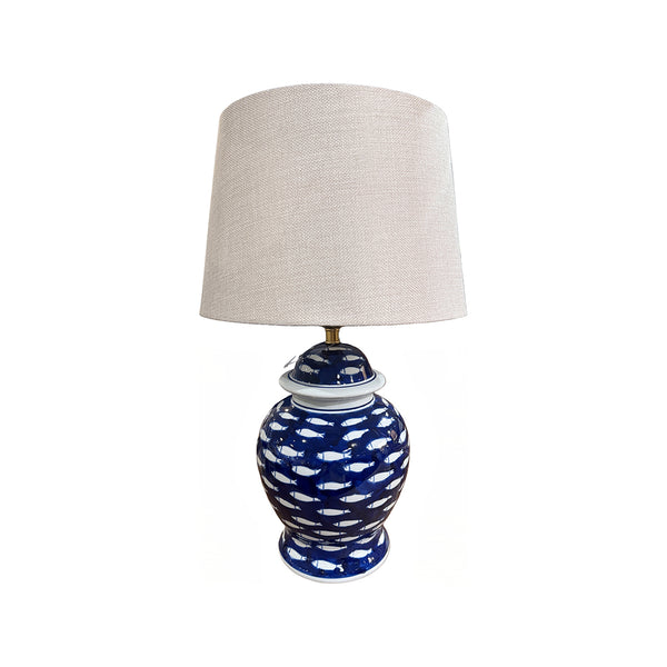 Dark Blue Fish Pattern Table Lamp from P D Home &amp; Garden in Ceramic