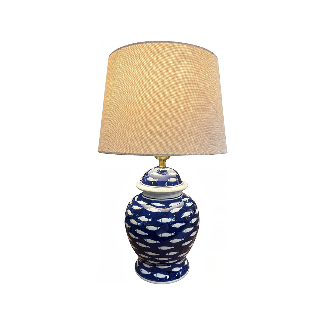 Dark Blue Fish Pattern Table Lamp from P D Home & Garden in Ceramic - Detail view