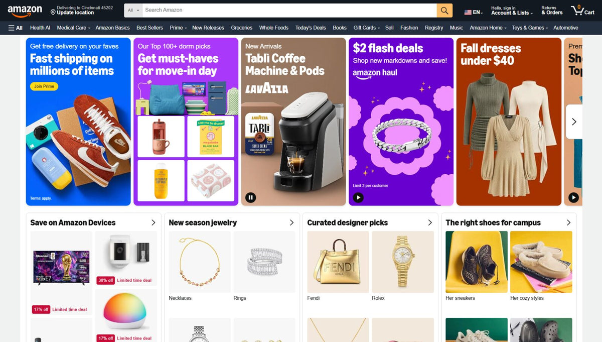 Amazon website furniture category page showing product listings