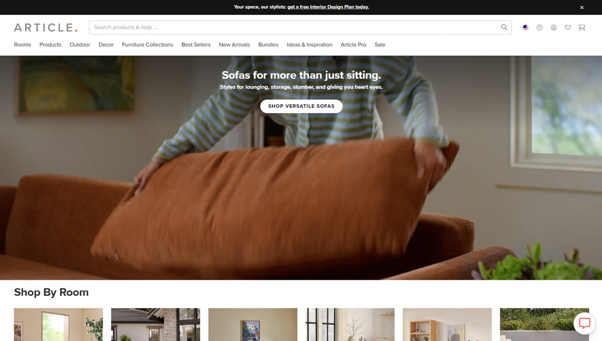Article website homepage showing modern mid-century furniture collections