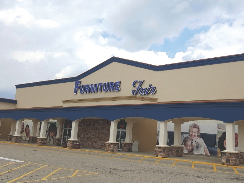 Furniture Fair Colerain store exterior with covered walkway and parking lot