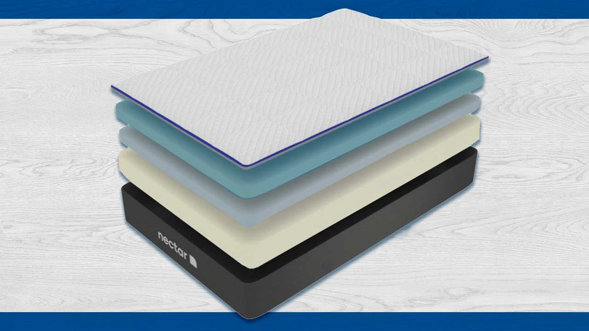 Layered cross-section of a memory foam mattress showing comfort and support foam stacked inside