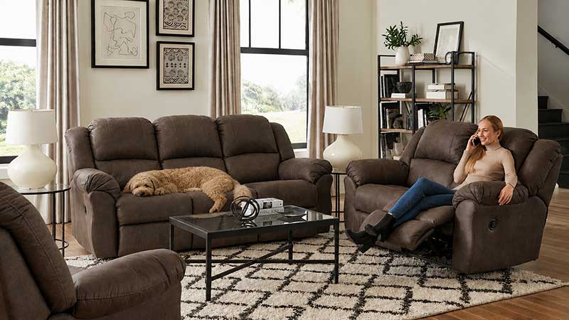 Family dog relaxing on a reclining sofa in an everyday living room setting