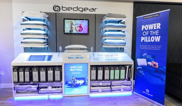 Bedgear performance pillow display with LED lighting