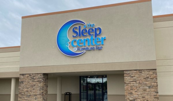 Sleep Center exterior storefront with moon logo signage