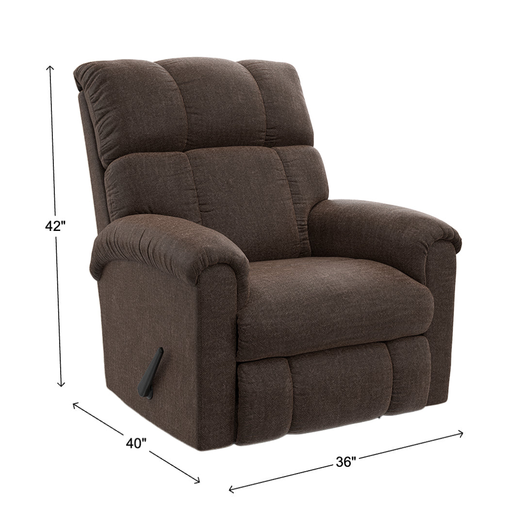 Norton rocker recliner in brown, lifestyle room setting