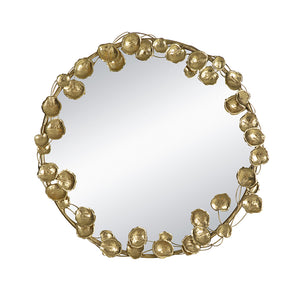 Round Mirror with Golden Leaves