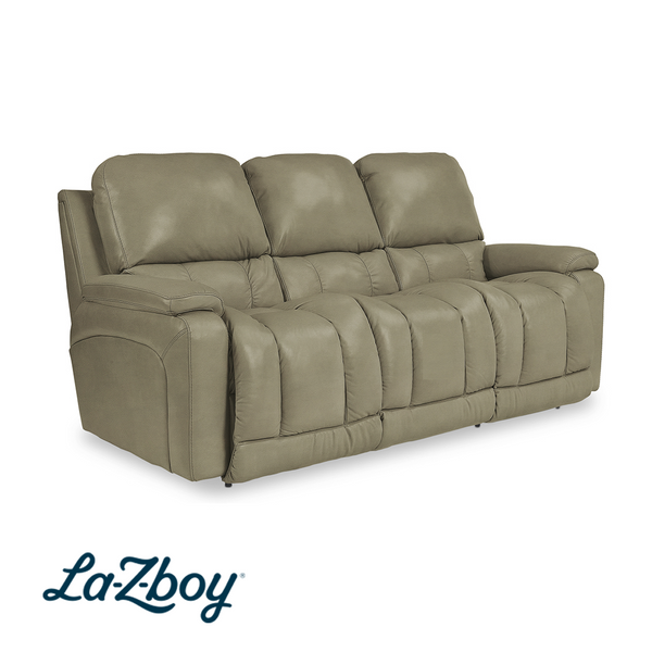 Greyson Leather Power Reclining Sofa with Wireless Remote from La-Z-Boy Incorporated in Beige, Made in USA - Gray finish