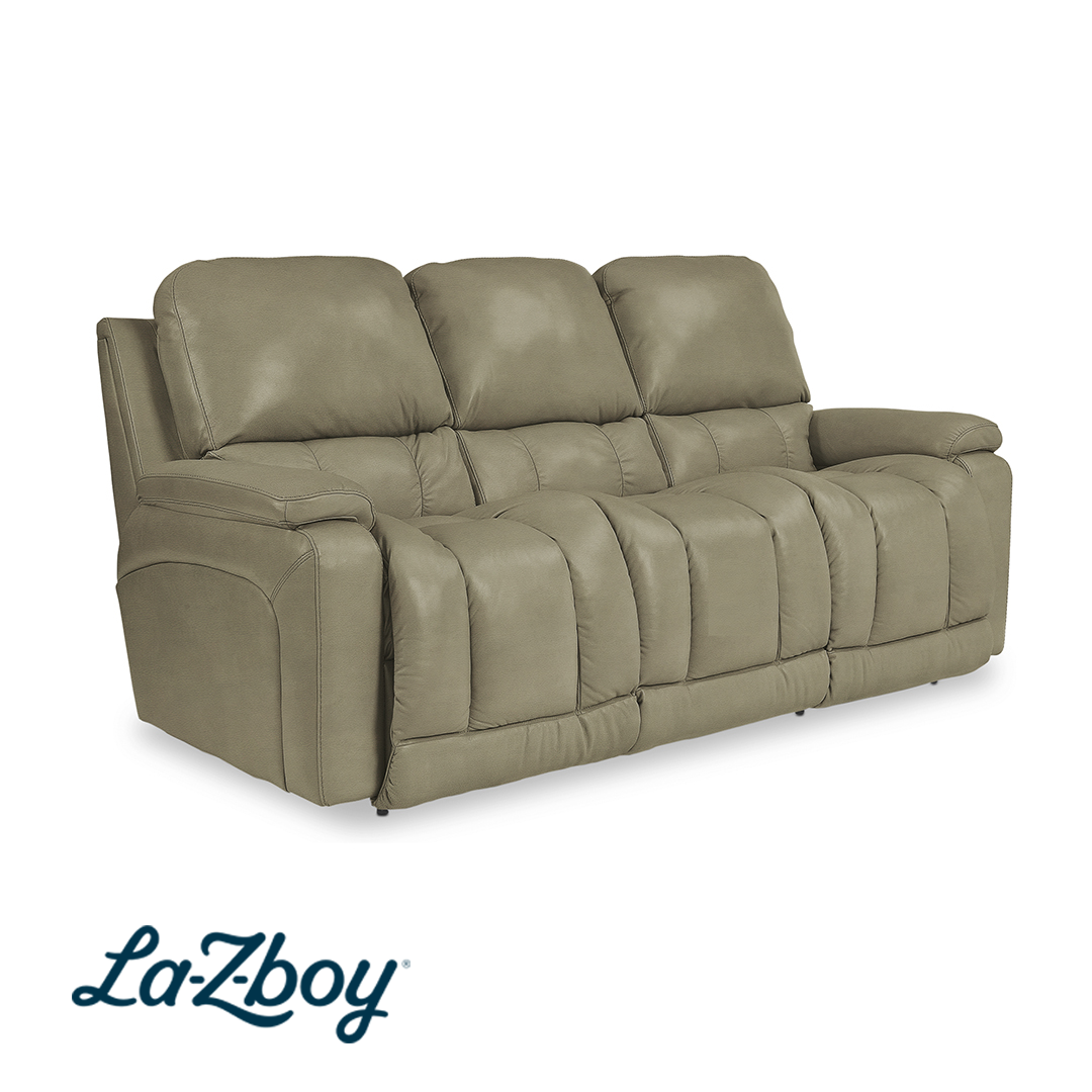Greyson Leather Power Reclining Sofa with Wireless Remote from La-Z-Boy Incorporated in Beige, Made in USA - Gray finish