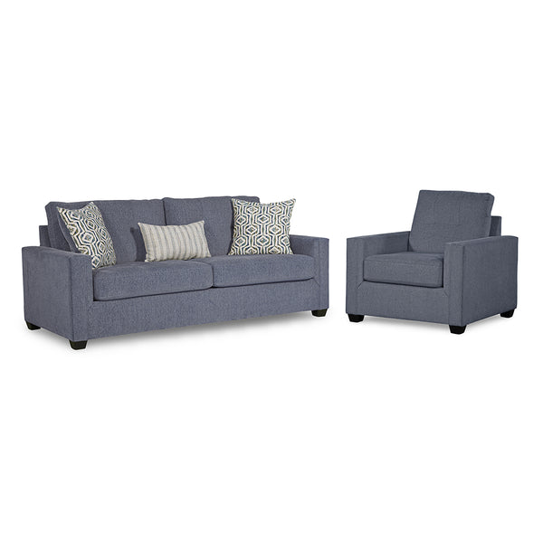 North Sofa and Chair from Washington with Accent Pillows, Reversible Cushions, Made in USA - Blue finish