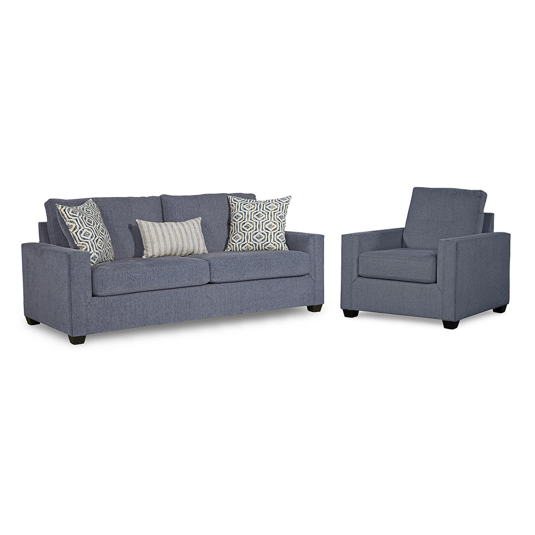 North Sofa and Chair from Washington with Accent Pillows, Reversible Cushions, Made in USA - Blue finish