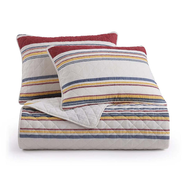 Mystic Stripe Cotton Gauze Quilt Set from Hiend Accents in Queen Red Cotton / Natural Fiber Blend