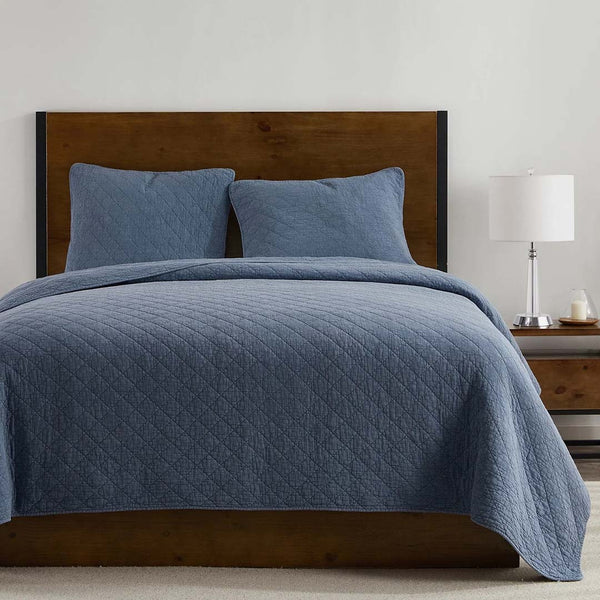 Stonewashed Cotton Gauze Quilt Set from Hiend Accents in Queen Blue Cotton / Natural Fiber Blend