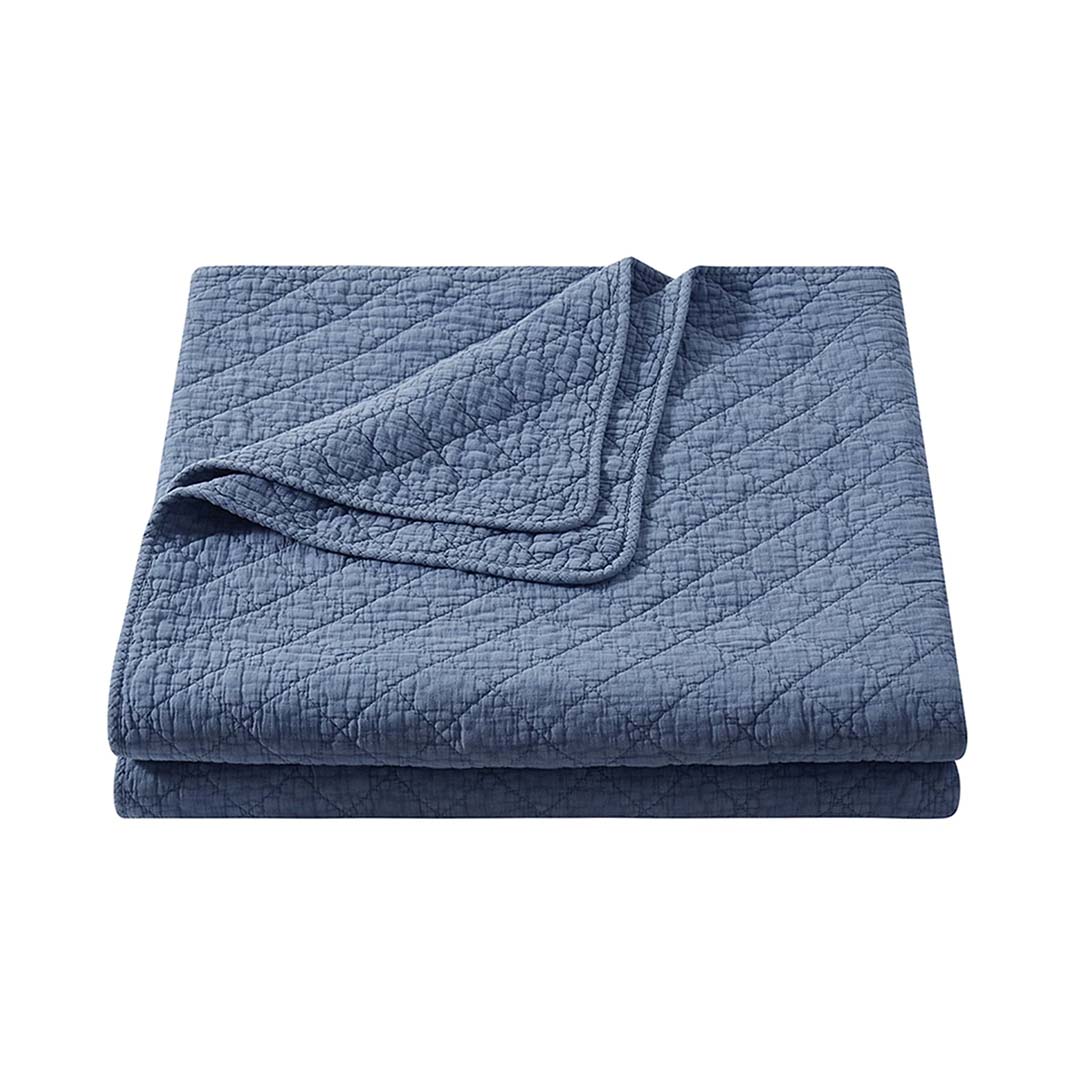 Stonewashed Cotton Gauze Quilt Set from Hiend Accents in Queen Blue Cotton / Natural Fiber Blend - Alternate angle