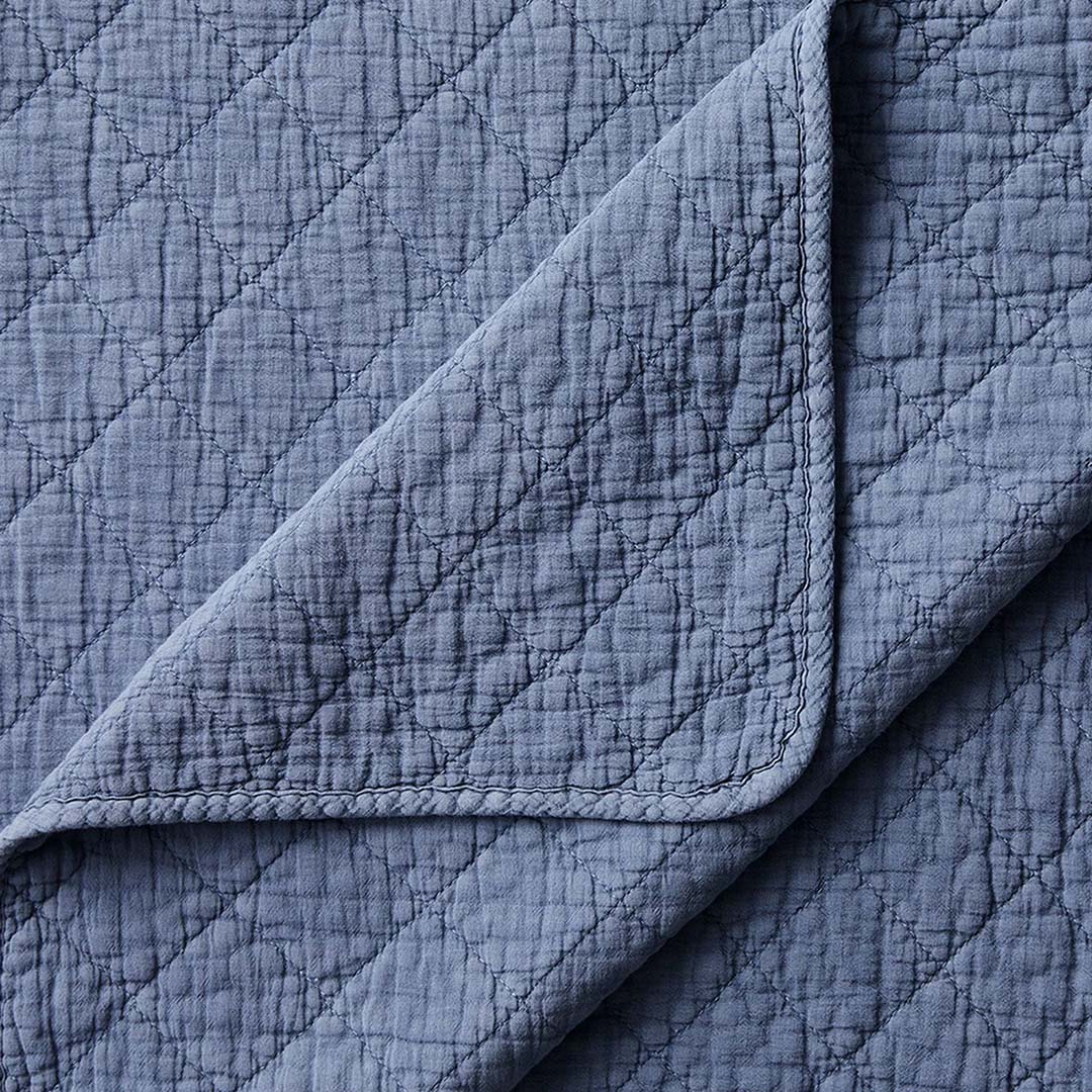 Stonewashed Cotton Gauze Quilt Set from Hiend Accents in Queen Blue Cotton / Natural Fiber Blend - Detail view