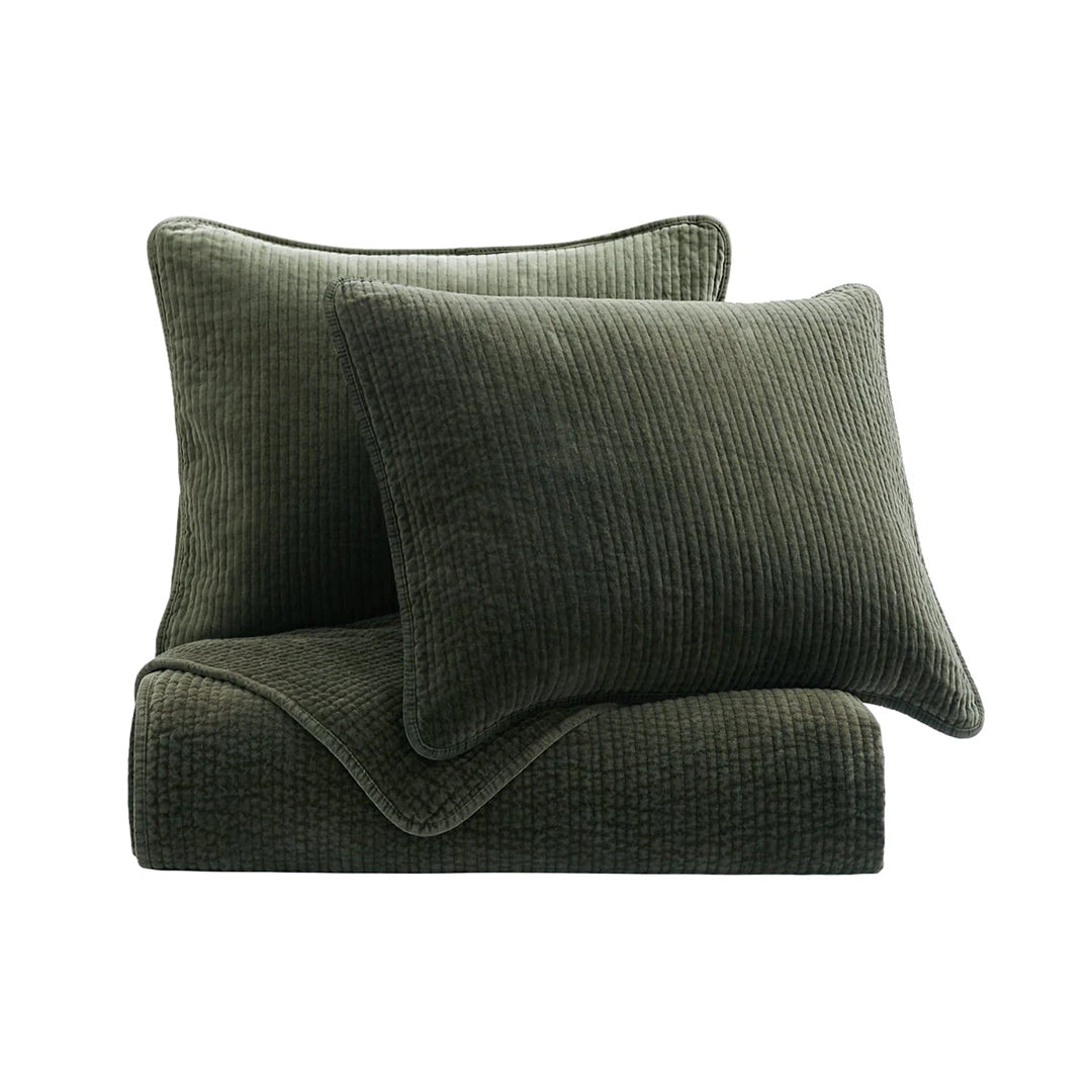 Stonewash Green Quilted Coverlet Set