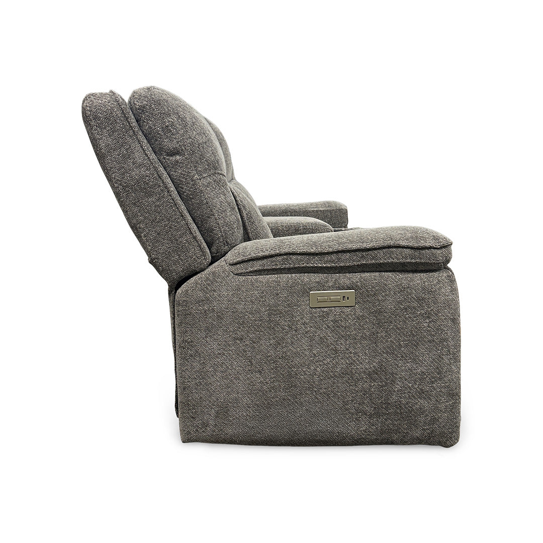 Jessica Zero-G Home Theater Loveseat with Console from Moto Motion in Gray Performance Fabric with Audio System, Storage - Detail view