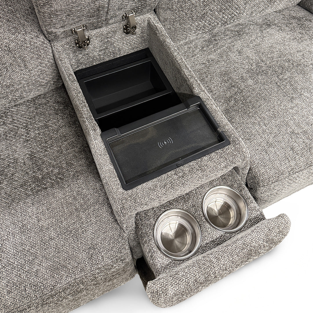 Jessica Zero-G Home Theater Loveseat with Console from Moto Motion in Gray Performance Fabric with Audio System, Storage - Additional view 6