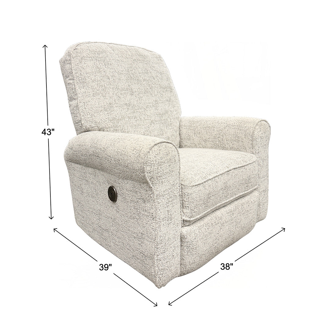 Josey power swivel glider recliner in white, fully reclined view, from Best Home Furnishings