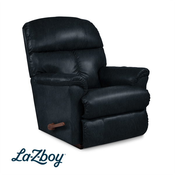 Reed Leather Rocker Recliner from La-Z-Boy Incorporated in Blue with Manual Recline, Made in USA