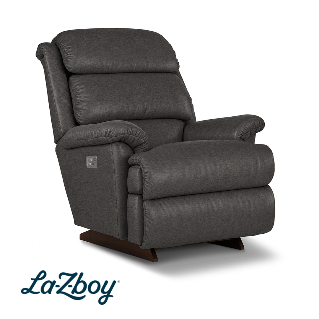 Astor Leather Power Rocker Recliner from La-Z-Boy Incorporated in Gray with Power Recline, Power Recline, Made in USA