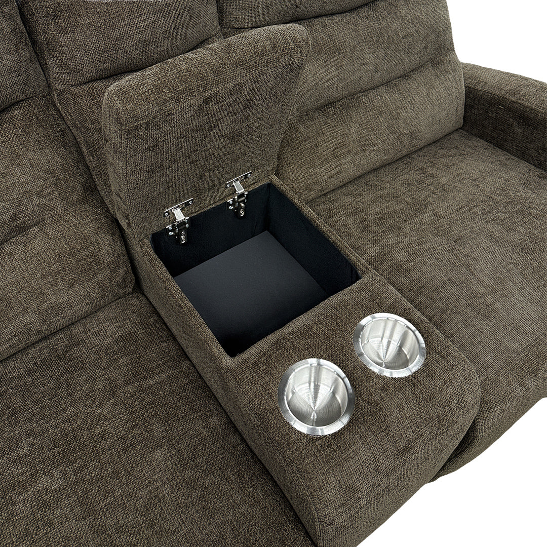 Pontenza Power Reclining Glider Loveseat with Console from Washington in Polyester with Power Recline, USB Port - Brown finish