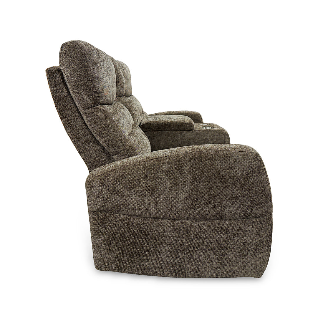 Pontenza Power Reclining Glider Loveseat with Console from Washington in Polyester - Brown finish