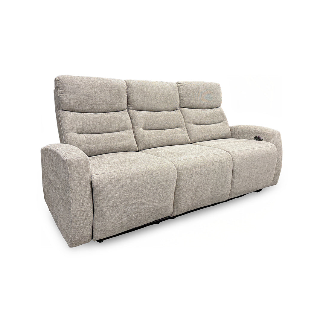 Pontenza Power Reclining Sofa from Washington in Polyester with Cup Holders, Drop Down Table - Beige finish