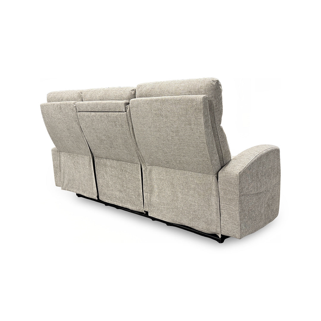 Pontenza Power Reclining Sofa from Washington in Polyester with Cup Holders, Drop Down Table - Beige finish