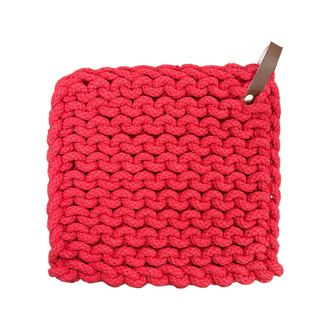 Red Knit Pot Holder from P D Home &amp; Garden in Cotton / Natural Fiber Blend - Cup holder feature