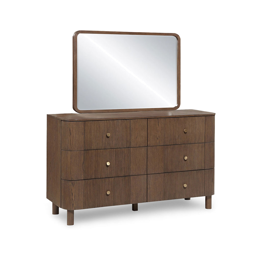 Reeding Dresser with Mirror from Worldwide Designs in Brown with Soft Close