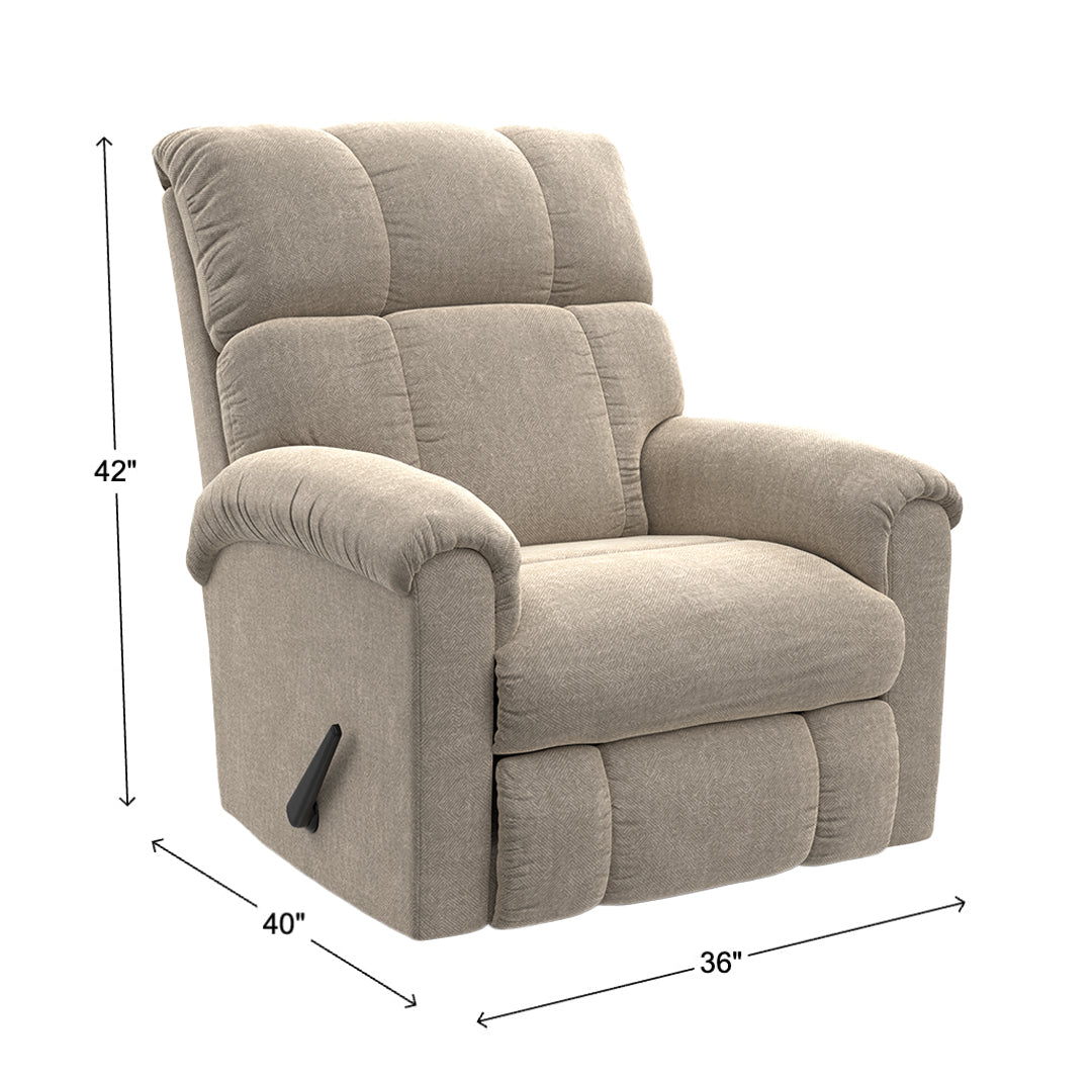 Norton rocker recliner in beige, lifestyle room setting