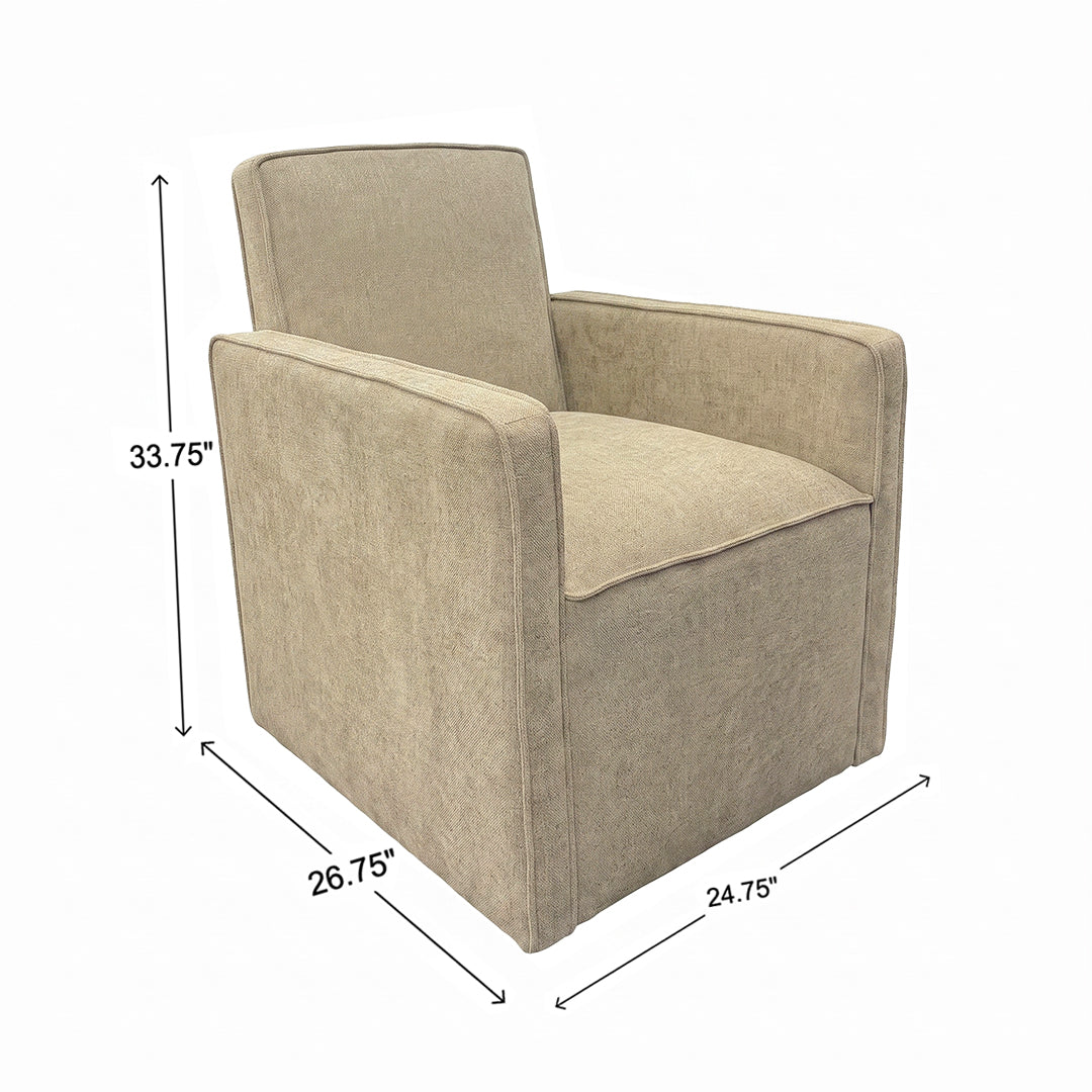 Selene Upholstered Dining Armchair from Kuka Home in Polyester with Casters - Armrest detail