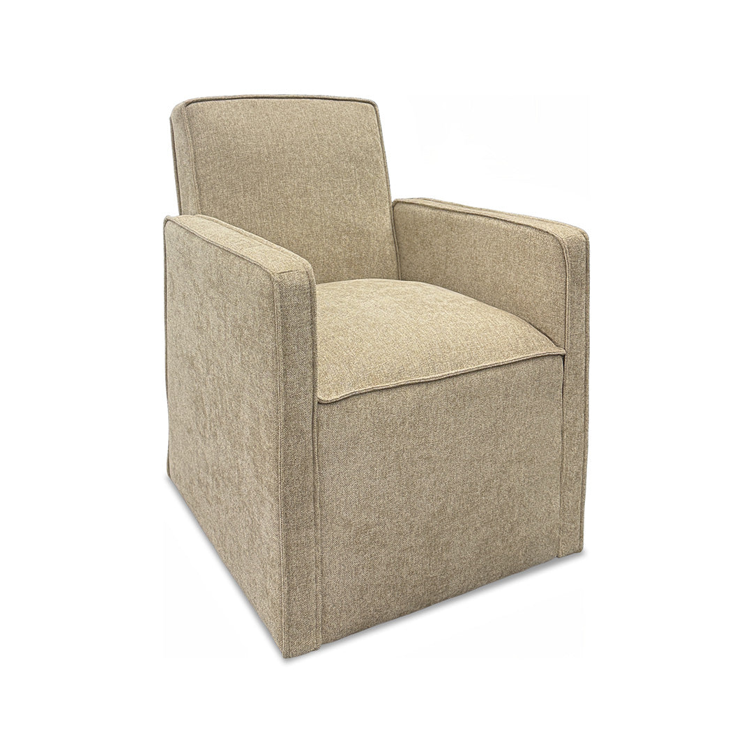 Selene Upholstered Dining Armchair from Kuka Home in Polyester with Casters - Armrest detail