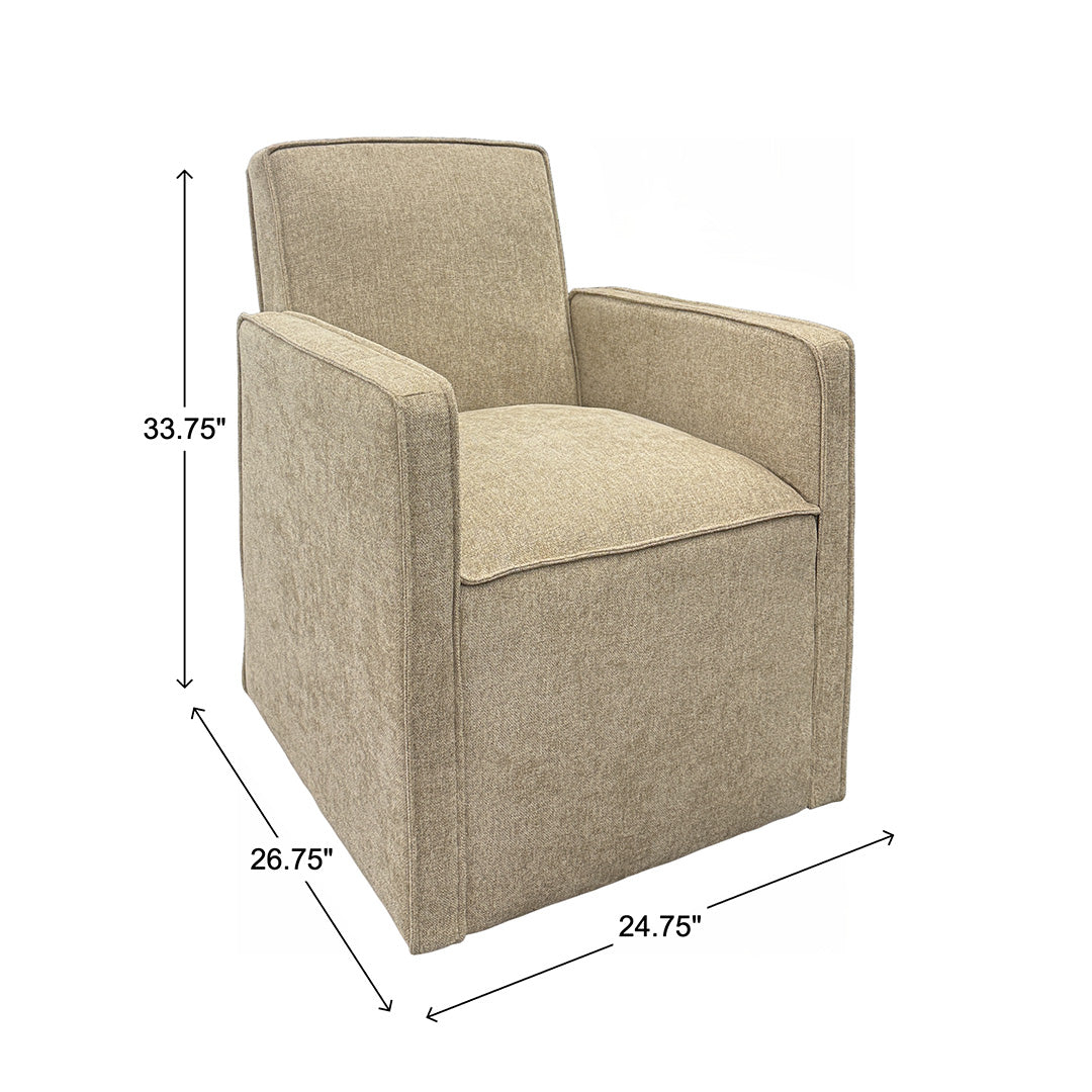 Selene Upholstered Dining Armchair from Kuka Home in Polyester with Casters - Armrest detail